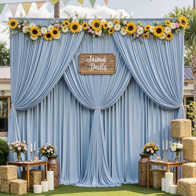 30ft x 10ft Wrinkle Free Dusty Blue Backdrop Curtain for Parties, 6 Panels 5x10ft Silky Polyester Backdrop Drapes Photo Back Drop Cloth for Wedding Birthday Baby Shower Photography Background