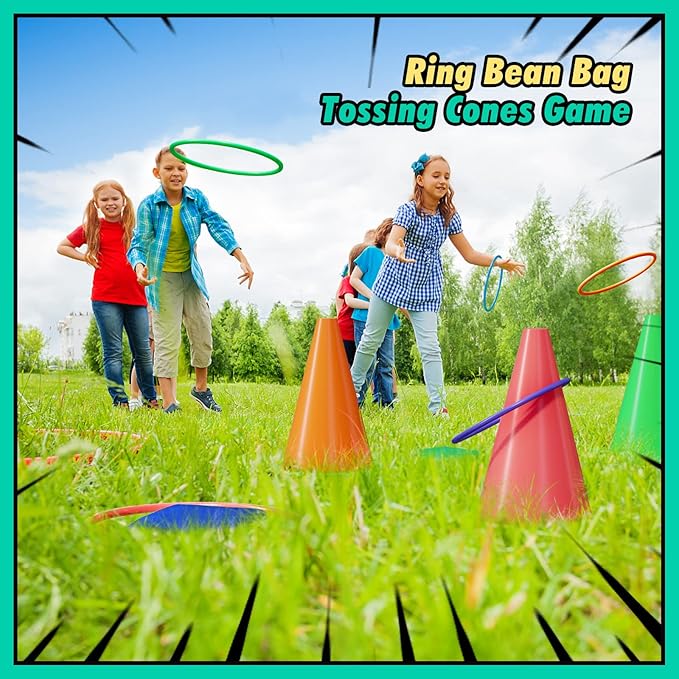 53PCS Outdoor Lawn Carnival Games Bean Bags Ring Toss Set Potato Sack Race Bags Egg and Spoon Race Party for Kid Adult Family，Birthday Party Family Reunion Outside Field Day Games Easter
