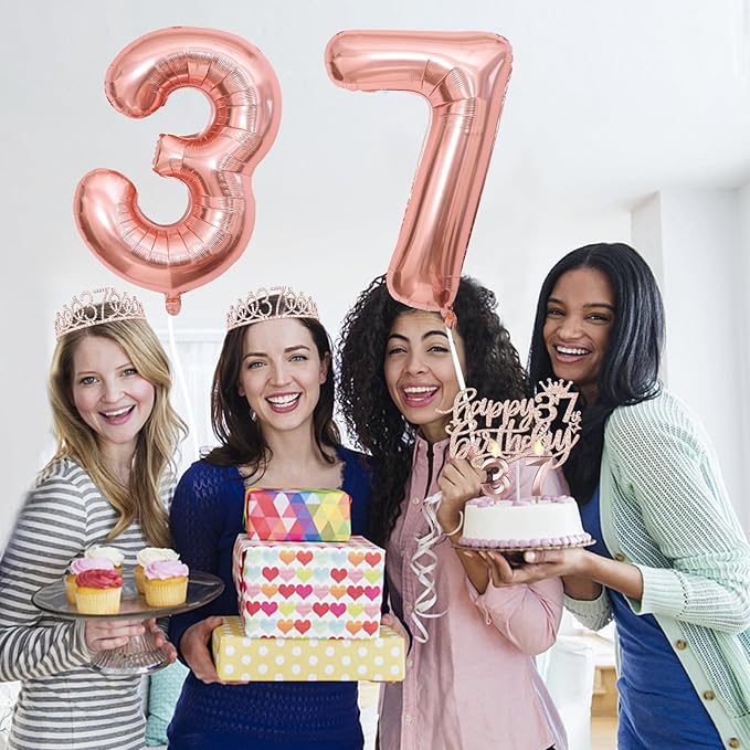 37th Birthday Decorations for Women, Including 37th Birthday Sash and Tiara, Cake Topper and Candles, Number Balloons, 37 Year Old Gifts for Women