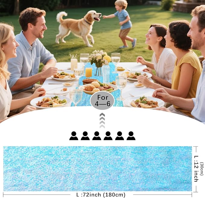 10 Packs 12 x 72 inches Mermaid Blue Sequin Table Runner, Glitter Runner for Birthday Party Supplies Wedding Holiday Celebration Baby Shower Engagement Anniversary Decor