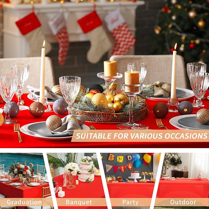 Fixwal 6 Pack 6Ft Red Table Cover, Spandex Fitted Tablecloths Rectangle, Wrinkle-Free and Stretch Folding Table Cloth for Banquet, Wedding, Party, Trade Show