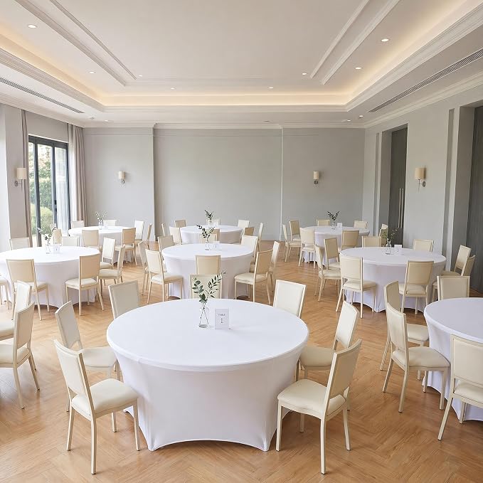 Fitted Table Cloth Round Cover 4ft-Spandex Elastic Table Covers 6 Pack 48 Inch-White Small Stretch Folding Tablecloth for Weddings Banquets Restaurant Event Parties Vendor Stand Tables