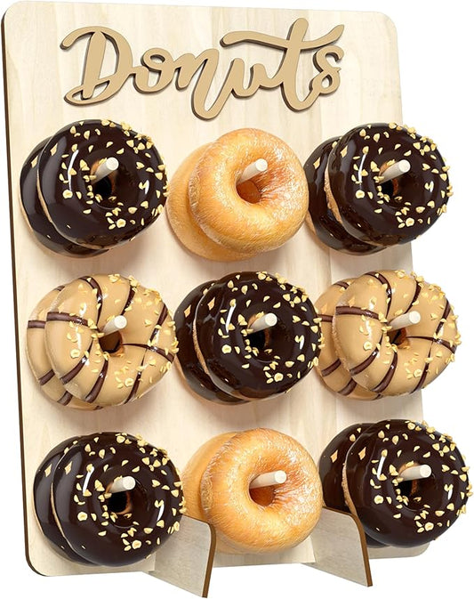 Donut Wall Display Stand, 1 Pack Wood Donut Peg Board Holds 18 Donuts, Large Donut Display Stand for Party, Donut Holder Stand Party Decorations,(Natural)