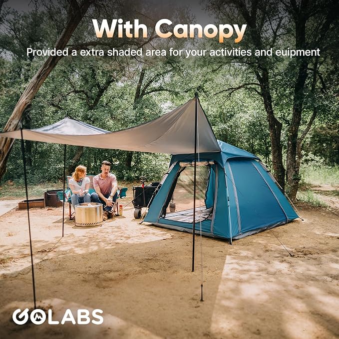 Golabs Pop Up Camping Tent for 2/3/4 Person, 1-Min Setup by Pre-Attached Pole, 4 Side Mesh& Door for View/Airflow, CT2 Instant Canopy Tent with PU1500mm Waterproof, for Outdoor/Camping/Music Festivals