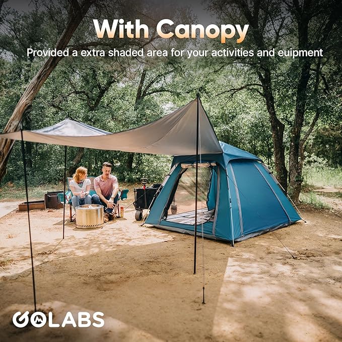 Golabs Pop Up Camping Tent for 2/3/4 Person, 1-Min Setup by Pre-Attached Pole, 4 Side Mesh& Door for View/Airflow, CT2 Instant Canopy Tent with PU1500mm Waterproof, for Outdoor/Camping/Music Festivals