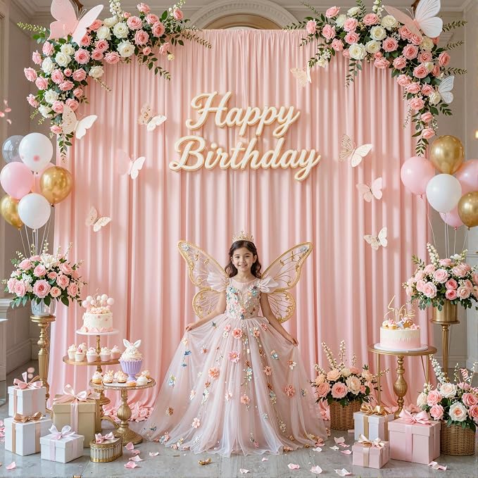 8 Panles Pale Pink Backdrop Curtains - Wrinkle Free Fabric Backdrop Curtain for Photoshoot,10ft Wedding Party Photo Backdrop Drapes for Birthday Baby Shower Photography Stage Background Decorations