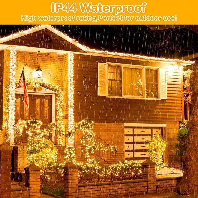 Decute 300LED 99FT Christmas Tree String Lights Green Wire Dimmable with Remote Control, UL Listed Plug in Fairy Starry Lights Decorative for Christmas Tree Party Wedding Indoor Outdoor Warm White