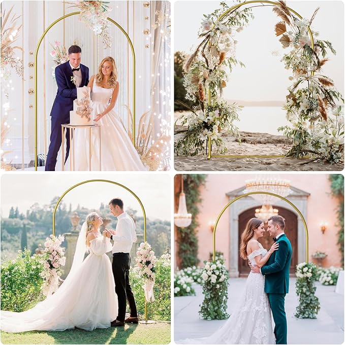 Arch Backdrop Stand and Cover Set, 7.2FT Gold Metal Arch Back Drop Stand with Spandex Arch Background Covers- Balloon Arch Stand Kit for Weddings, Parties, Baby Shower Photo Booths (White+Champange)