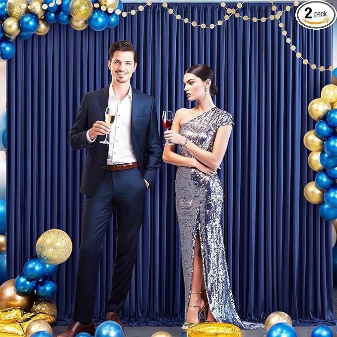 Navy Blue Backdrop Curtain for Parties Wrinkle Free Photo Curtains Backdrop Drapes Fabric Decoration for Wedding Birthday Party Baby Shower 5ft x 8ft,2 Panels