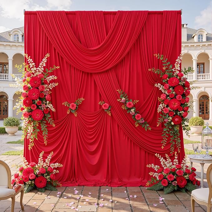 10 Panels 5x10ft Red Backdrop Curtains for Parties, Wrinkle Free Red Photo Backdrop Drapes Back Drop Cloth Drapery for Wedding Birthday Photography Baby Shower Background Decor
