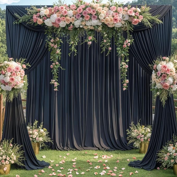 6 Panels Black Backdrop Curtains for Wedding Party Wrinkle Free Backdrops Curtain Drapes Fabric Decorations Photo Back Drop Cloth for Baby Shower Photography Stage Reception 30ft(W) x 12ft(H)
