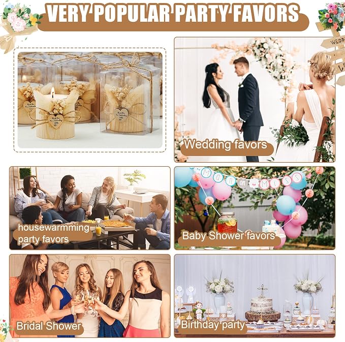 50 Pcs Rustic Wedding Party Favor Candle Holders Bridal Shower Favors Wooden Candles Favors Gifts Souvenirs for Guest Romantic Gifts Wedding Decorations (Light Brown)