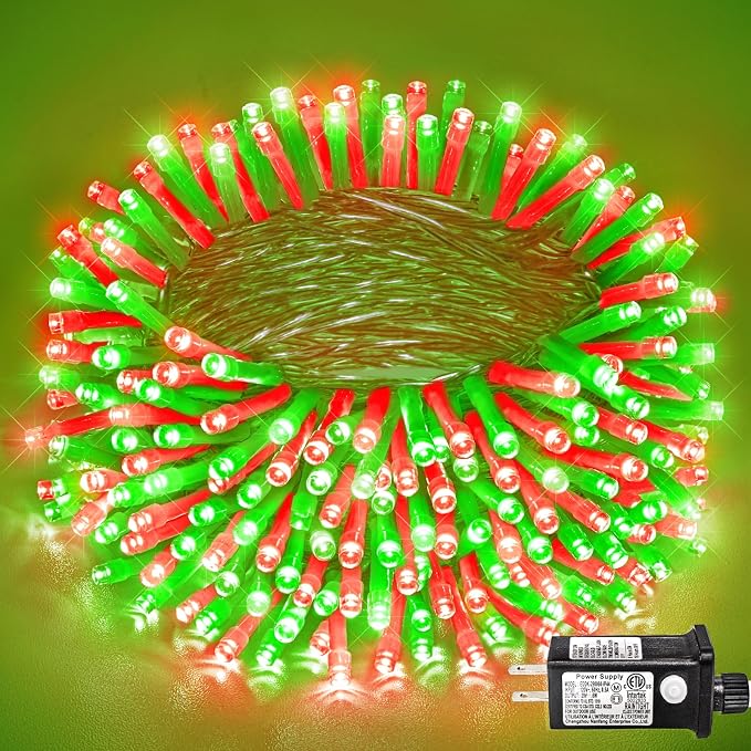 400 LED Christmas Lights Outdoor, 132 FT Red and Green String Lights for Bedroom Waterproof, 8 Modes Plug in Clear Wire Fairy String Lights for Indoor Outside Tree Patio Halloween Decorations