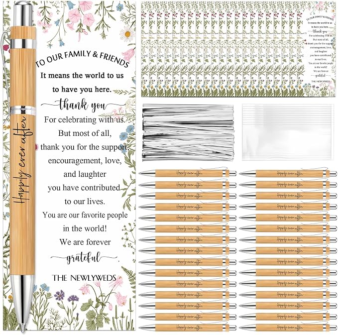 Spakon 72 Sets Wildflower Wedding Favors for Guests Bamboo Pens with Thank You Cards Clear Gift Bags Bridal Shower Gifts for Guest Souvenirs