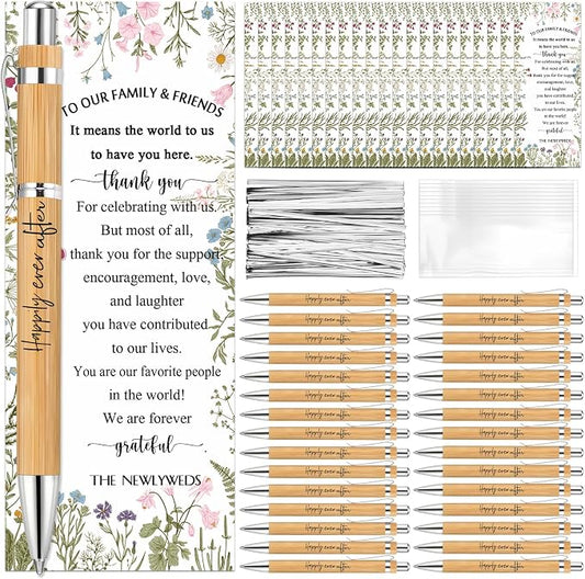Spakon 72 Sets Wildflower Wedding Favors for Guests Bamboo Pens with Thank You Cards Clear Gift Bags Bridal Shower Gifts for Guest Souvenirs