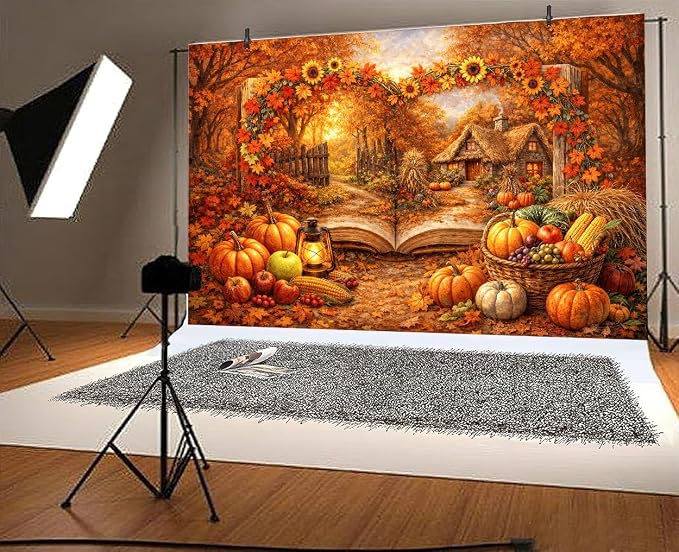 20 x 10 ft Fall Photo Backdrops for Photography Autumn Fairy Wonderland Storybook Pumpkin Magic Garden Thanksgiving Backdrop Maple Leaves Thanksgiving Photoshoot Portrait Photo Backdrops Decorations