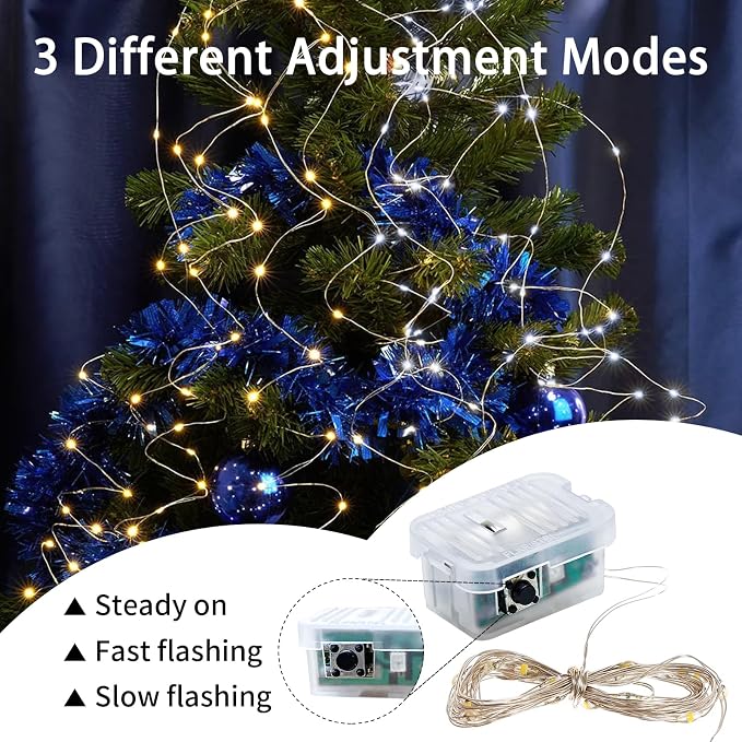 100 Pack Fairy Lights 7Ft 20 LED Twinkle String Lights 3 Modes Battery Operated Waterproof Firefly Starry for Mason Jar Party Wedding Christmas Valentines Day Table Centerpieces,Warm White+White