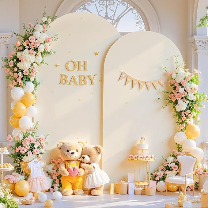 Beige Arch Covers 7.2FT and 6FT Wedding Arch Backdrop Covers Set of 2 Stretchy Spandex Back Drop Covers for Baby Shower Birthday Graduation Party Girls Bridal Decor Balloon Arch Photo Booth Background