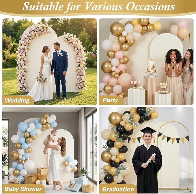 Arttown Arch Backdrop Stand and Cover Set 7.2FT and 6FT Wedding Arch Backdrop Stands and Matching Beige Cover Set Suitable for Wedding Celebration Birthday Party Graduation Ceremony Event Decoration