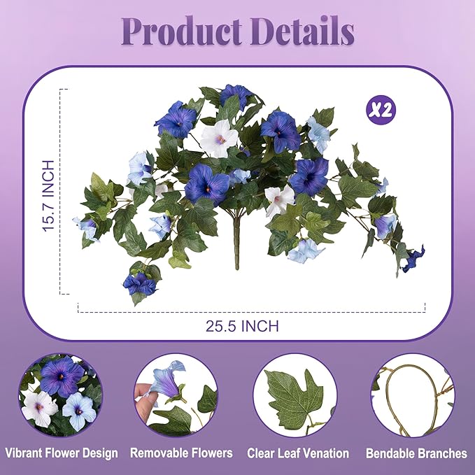 Ammyoo Artificial Fake Petunia Flowers for Outdoor Decoration, 2PCS Faux Silk Petunias Flower for Spring UV Resistant No Fade Realistic Plants for Garden Balcony Yard Porch Indoor Decor(Blue White)