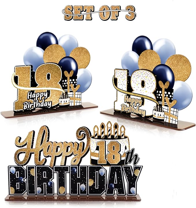 LINGTEER Happy 18th Birthday Gold Acrylic Table Topper Centerpieces Set - Cheers to Eighteen Years Old Birthday 18th Bday Party Gift Decorations.