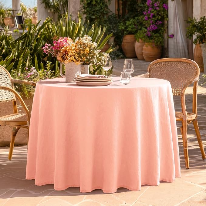 Linen World Linen Tablecloth,100% French Flax Round Tablecloth 70" Inch,Washable Natural Table Cloth for Dining,Outdoor,Weddings and Restaurants,Decorative Christmas,Peach Pink