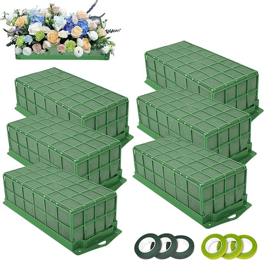 6PCS Floral Foam Cage, Flower Cage Holder, Dry and Wet Rectangle Flower Arrangement, Hangable Green Blocks Floral Foam Cages for Artificial Flesh Flower Wedding Holiday, Home, Garden Party Decorations
