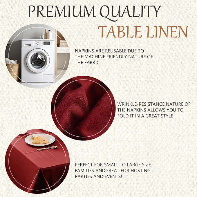 70x120 Table Cloth - 6 Pack Rectangular Black Washable Stain and Wrinkle Resistant Polyester Table Cover for Dining Tables, Various Parties and Camping (Red)