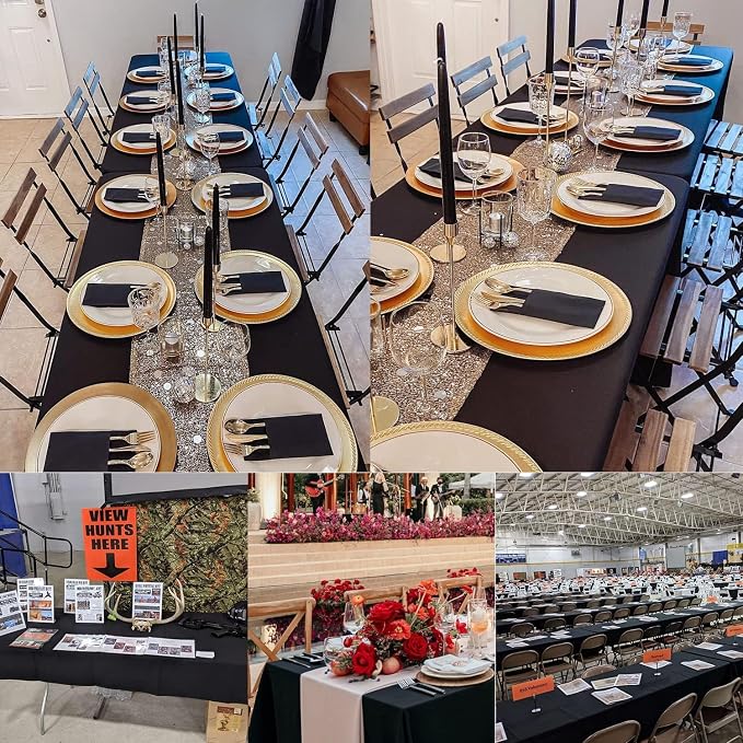 8 Packs Black Rectangle Tablecloth - 60 x 126 Inch, Premium Polyester Table Cloth for 6 Foot Rectangle Tables, Washable Fabric Table Covers for Wedding, Party, Banquet, Dining