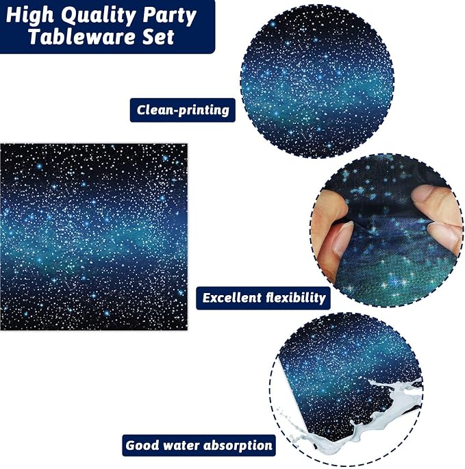 50 Guests Galaxy Party Starry Night Supplies Tableware Set Outer Space Theme Birthday Star Party Table Decorations Solar System Paper Plates Napkins Forks,192pcs