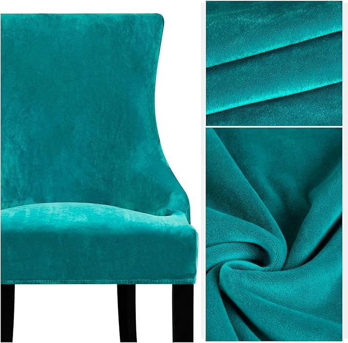 Lellen Velvet Stretch Wingback Chair Cover Slipcover - Reusable Protector Cover for Dining Room Banquet Home Decor etc Machine Washable Hand Washable (Teal, 2PC)