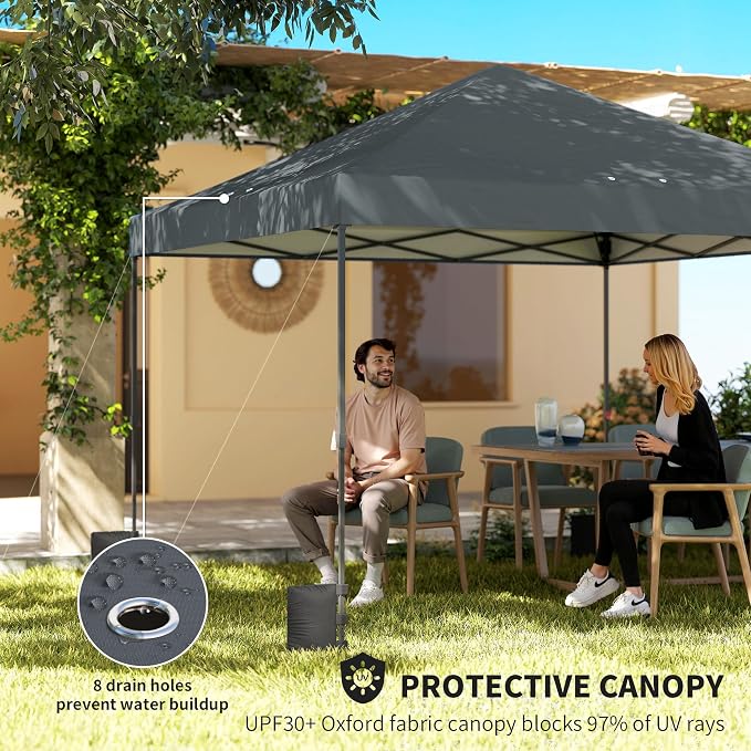 Outsunny 10 x 10 ft Pop Up Canopy Tent with One Push Setup, Easy Setup Outdoor Portable Instant Canopy Shelter with Wheeled Carry Bag, Sandbags, Adjustable Height for Parties, Events, Dark Gray