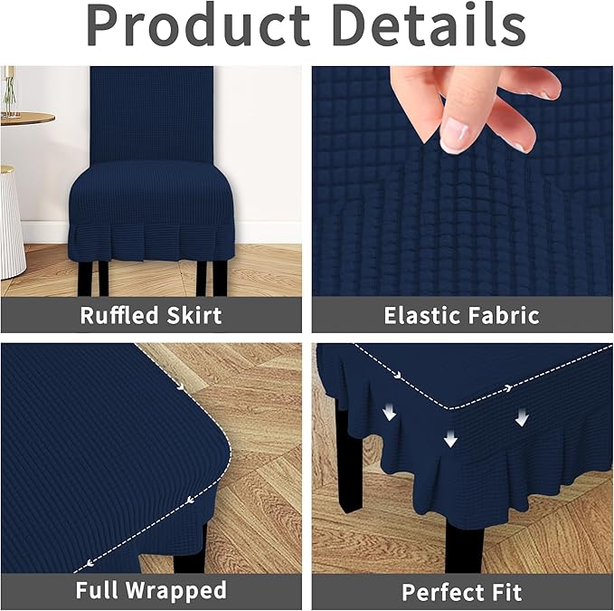 Easy-Going Dining Chair Covers Stretch Parsons Chair Slipcover with Skirt Chair Covers for Dining Room Restaurant Banquet (4 PCS, Navy)
