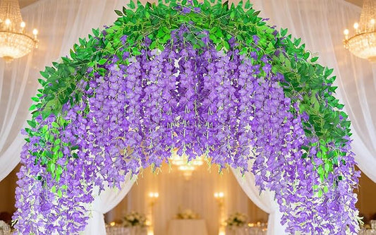 100Pcs Wisteria Hanging Flowers,3.6 Feet/Piece Purple Hanging Flowers Fake Wisteria Flowers Silk Artificial Garland for Decoration Wedding Party Arch Ceremony Garden Home Backdrop Decor