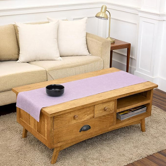 Solino Home Linen Small Table Runner 48 Inches - Athena, 100% Pure Linen Chambray Lavender Table Runner 14 x 48 Inch Ideal for Dresser and Coffee Tables - Spring, Summer, Mothers Day