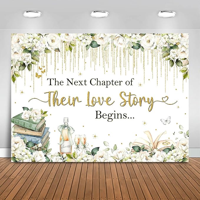 Wedding Backdrop 7x5ft White Floral The Next Chapter of Their Love Story Begins Party Decorations Background Cheers to Wedding Bridal Shower Engagement Banner Photo Booth Props