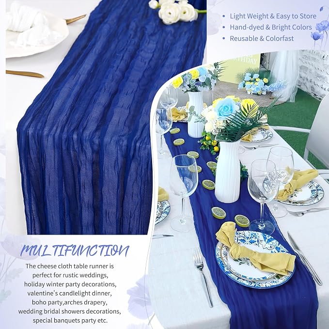 30 Pack Royal Blue Cheesecloth Table Runner 17 x 108 inch Boho Gauze Table Runner Rustic Sheer Cheese Cloth Table Decorations for Wedding Party Baby Bridal Shower Birthday Holiday Home