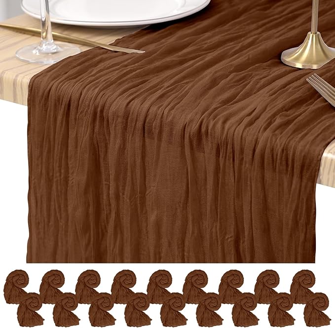 18 Pack Cheesecloth Table Runner Brown 10Ft Rustic Boho Gauze Table Runner Romantic Long Sheer Fabric Cheesecloth Table Runner for Wedding Festival Birthday Anniversary Dinner Outdoor Events