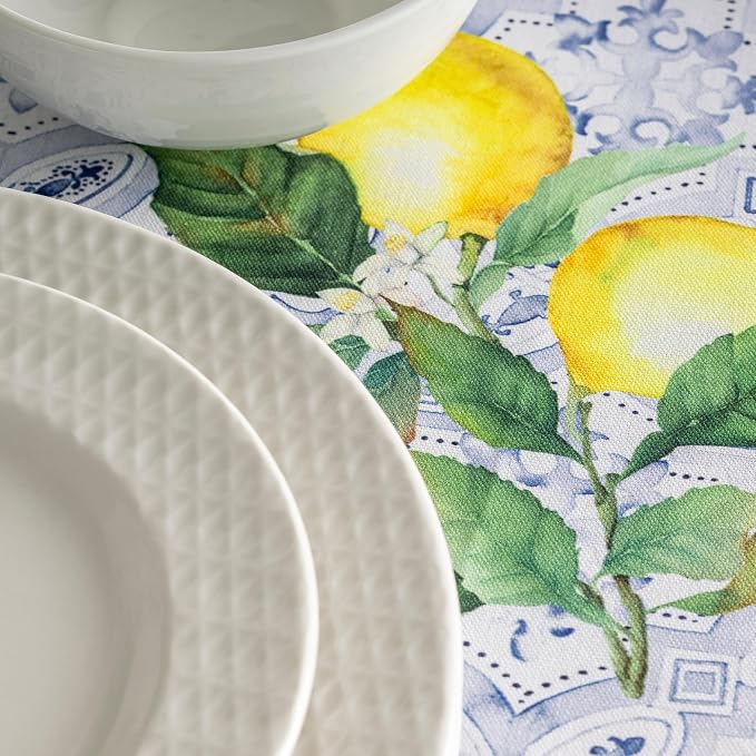 Maison d' Hermine Table Cloth Round Table 100% Cotton 63 Round Inches Tablecloth Reusable Decorative for Dining Kitchen Room Farmhouse Party Home Hotel Restaurant Spring Summer - Citrus