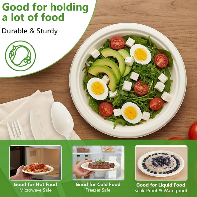500Pcs Compostable Paper Plates Set Party Supplies Severs 100 Guests Disposable Party Plates Heavy-duty Utensil Disposable Party Plate Fork Knives Spoon Napkin Dinnerware for Birthday Wedding Camping