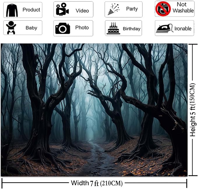 9 x 6 ft Halloween Forest Backdrop Haunted Mist Forest Witch Creepy Scene Dark Pathway Scary Trees Spooky Foggy Woods Background for Halloween Birthday Party Decorations Photo Booth Studio Props