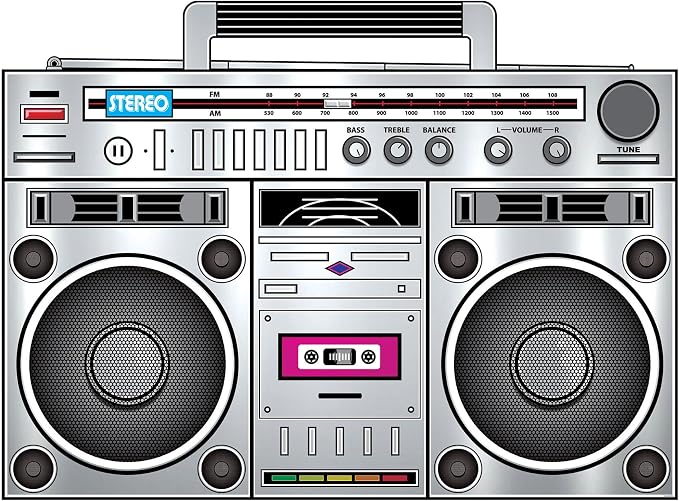 Beistle 80s Boom Box Stand-Up, Retro Metallic Cardboard Decoration, Perfect for 1980s ERAS Theme Dance Parties, Photo Booth Props, and Throwback Events, Large 3' 3¼" x 4' 5"