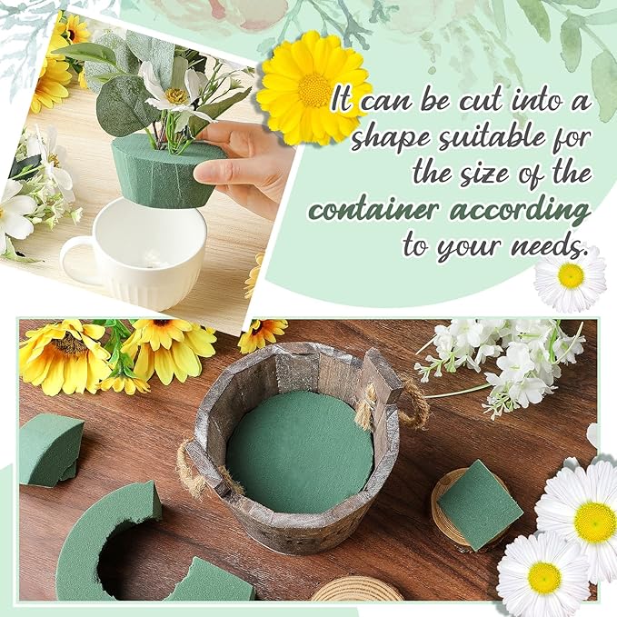Lounsweer 24 Pcs Floral Foam Blocks 4.72 x 1.57 Florist Floral Round Foam Blocks Dry and Wet Green Foam for Flower Arrangement Fresh and Artificial Flowers Wedding Party Decoration Supplies