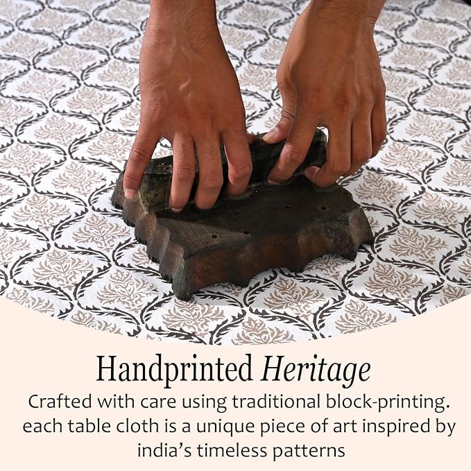 CPC Sandstone Regal Tablecloth 100% Cotton 72x140 Inch Indian Block Print Rectangle Table Cover, Table Cloth for Gifting in Weddings, Halloween, Fall, Christmas, Thanksgiving