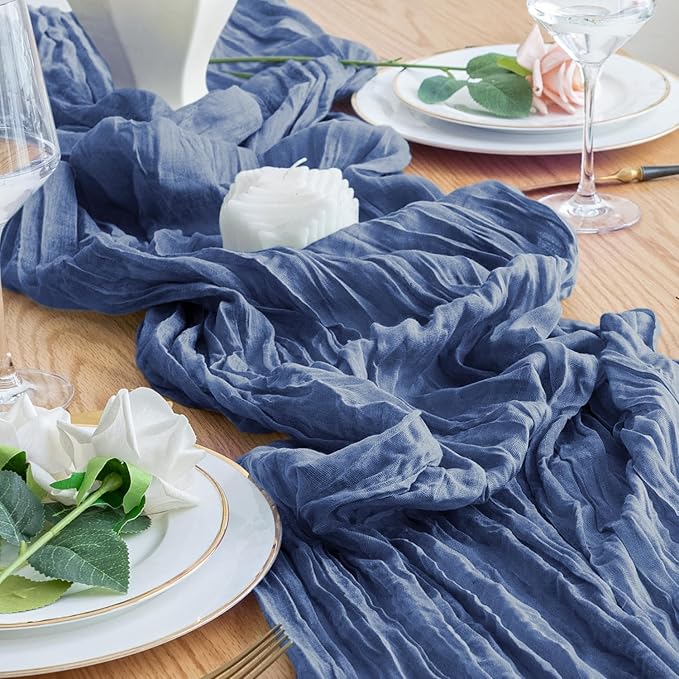 4PCS Table Runner Cheesecloth 10FT Blue Boho Gauze Cheese Cloth Rustic Sheer Table Runners for Wedding Birthday Bridal Baby Shower Party Decoration