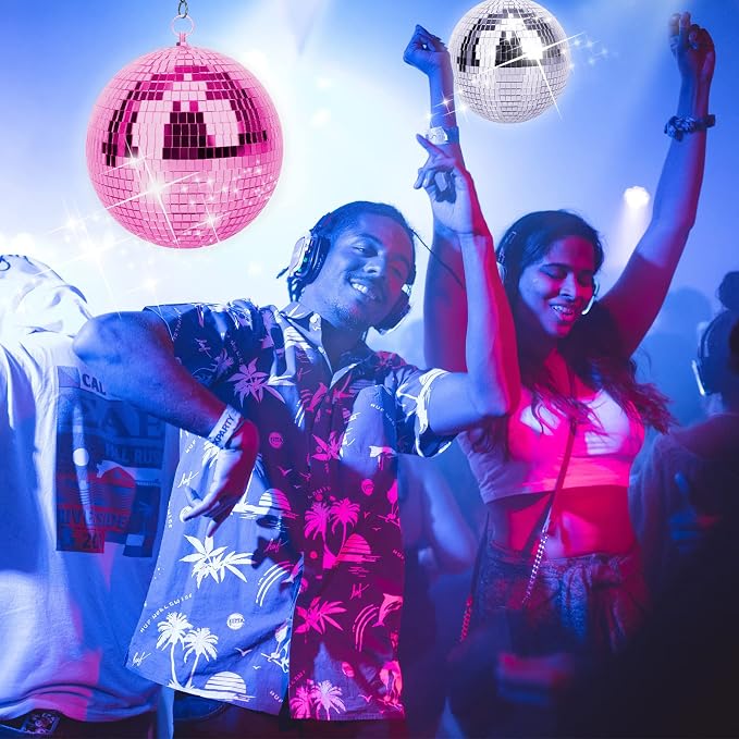 8 Inch Pink Disco Ball, Mirror Ball for Disco Parties, DJ Stage, Wedding, Home Decor