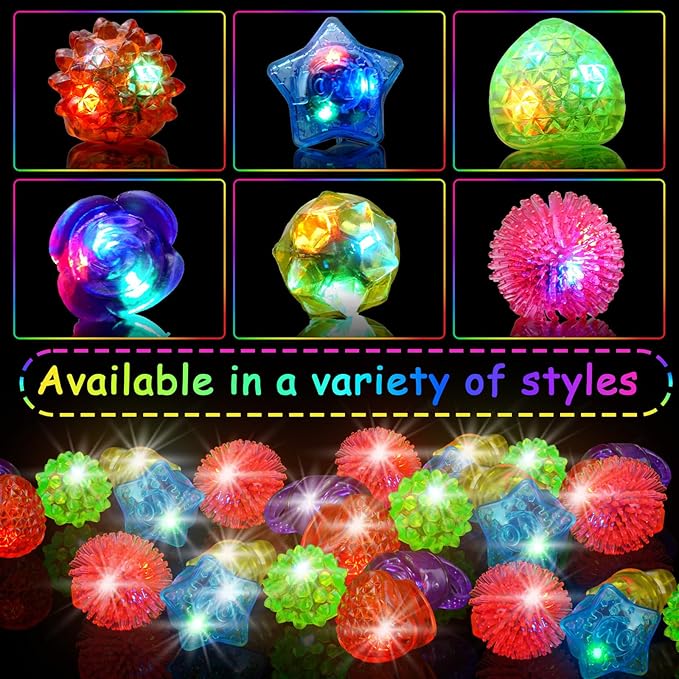 OLUPP Party Favors 100 Pcs Light Up Rings, Glow In The Dark Party Supplies, 6 Style Flashing Glow In The Dark Rings for Adults & Kids, LED Ring for Birthday, Concert, Raves, Halloween, Christmas