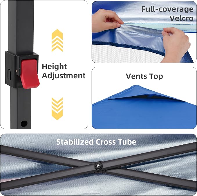GDY 10x10 Pop up Canopy Tent with Mosquito Netting, Easy up Gazebo for Patio, Camping and Garden, Includes 4 Sandbags, Blue