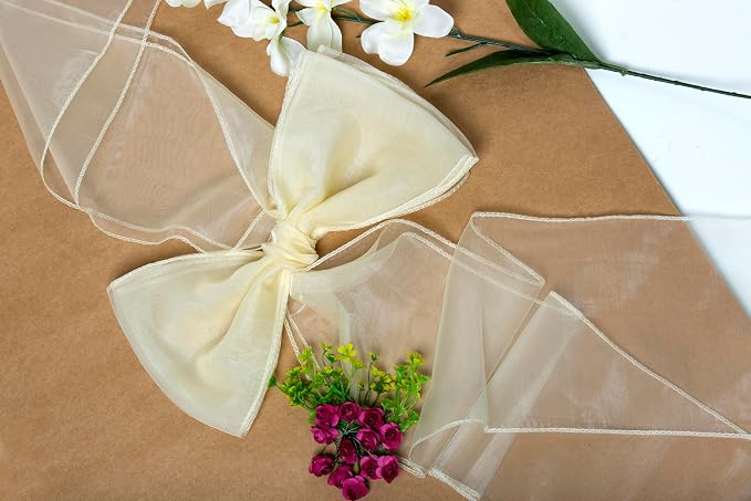 MDS® Pack of 150 Organza Chair Sashes for Wedding Decoration, Reusable Sheer Chair Bows for Banquet Chair Cover, Reception, Bridal Shower, Baby Shower, Birthday Party & Special Events - Ivory