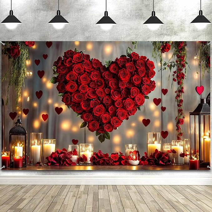 10X8ft Valentine's Day Backdrop Red Love Heart Photography Background, Wedding Bridal Party Background Decor Proposal Confession Backdrop Banner Portrait Photo Studio Booth Props, Red-5
